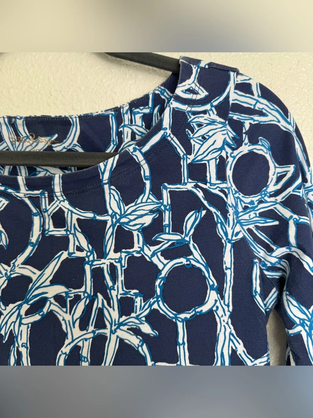 Lilly Pulitzer Size XS Pima Cotton Hollee Dress High Tide Navy‎ Lucky Bamboo